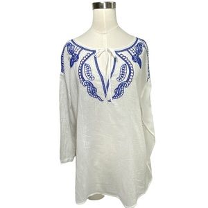 NWT DKNY JEANS Sheer 3/4 Sleeve White Tunic Top Size Medium